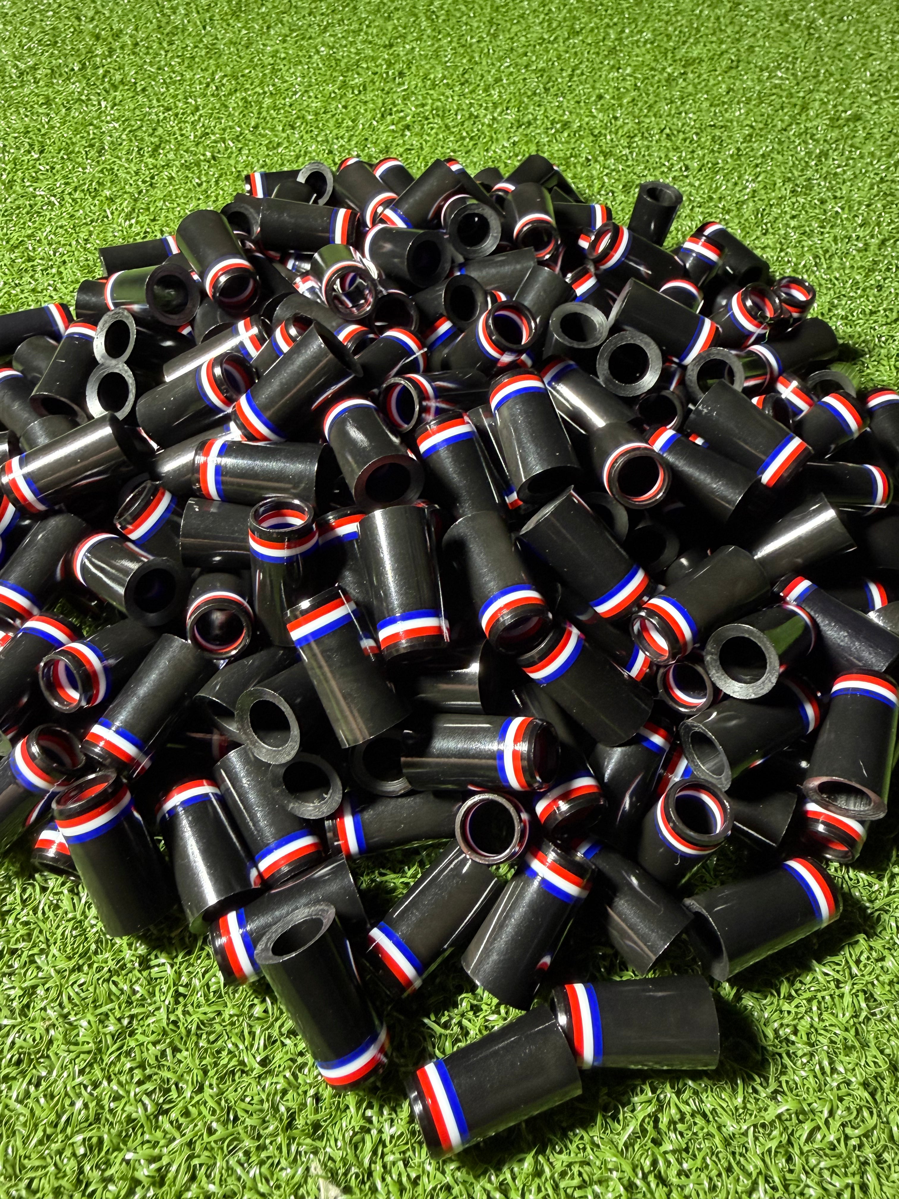 Premium Golf Ferrules – Black, Red, White and Blue Taper Tip Iron Ferrules - 10 Pack